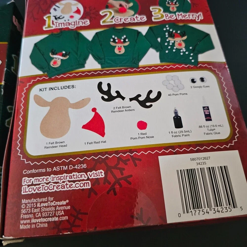 Vtg Set of 2 Tulip Ugly Sweater Kits Santa Reindeer Christmas Sweater Not Incl.